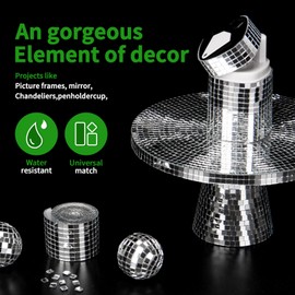 LONGKING 4728 Pieces Self-Adhesive Mirror Tiles, Square Mirror Stickers Mosaic Tiles, Glass DIY Craft Decoration, Disco Ball Tiles(Silver)