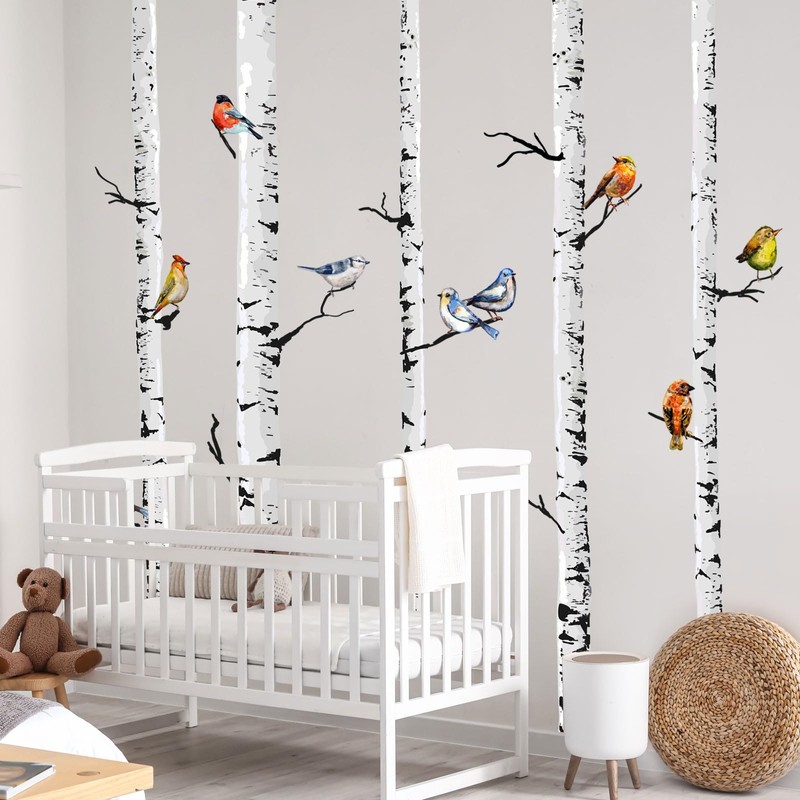 Supzone Large Birch Tree Wall Decals 5 White Tree Forest