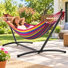 Two-Person Hammock with Adjustable Stand – 600 lb Capacity for Outdoor Use