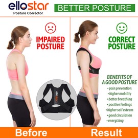 ellostar Corrector de postura de espalda para mujeres y hombres, enderezador lumbar de hombro y espalda, mejora la postura, alivio del dolor (mediano), pecho inferior de 27 a 33 pulgadas