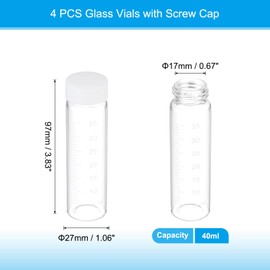 PATIKIL 4pcs 40ml Small Clear Glass Vials with White Screw Cap, Borosilicate Glass Graduated Sample Bottles for Solid Liquid Powder Storage
