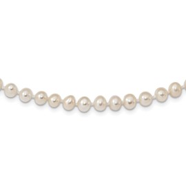 Solid 925 Sterling Silver 5-6mm White FW Cultured Pearl Necklace Chain 20"