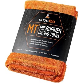 Suds Lab Large Microfiber Drying Towel (24 in x 35 in) Car Exterior Cleaning and Detailing Cloth, Safe On Plastic Trim, Glass, Carbon Fiber, Paint