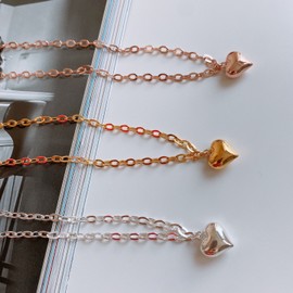 18k volume heart plump hollow bold chain layered 925 silver women’s silver necklace yellow gold / 18k 볼륨 하트 통통 할로우 볼드 체인 레이어드 925 실버 여성 은 목걸이 옐로우골드(Yellow Gold)