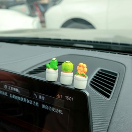 YGMONER Mini Flower Pot Car Ornament & Mini Succulent Dashboard Decor, 5pcs Desktop Miniature Pottery Planter for Car Interior Decoration