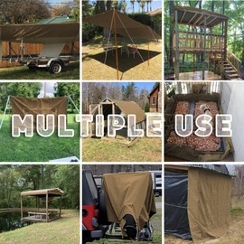 CARTMAN Finished Size 7x9 Feet Tan Canvas Tarp with Rustproof Grommets, 12 Oz Heavy Duty Multipurpose Tarpaulin Cover for Canopy Tent, Roof, Camping, Woodpile