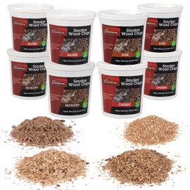 Camerons All Natural Extra Fine Cut BBQ Wood Chips - 2 Alder, 2 Cherry, 2 Oak, 2 Hickory (8 Pints, 0.473L ea)- Sawdust Shavings for Smoking Guns, Smokers, Smoke Boxes, Grill- Barbecue Variety Gift Set