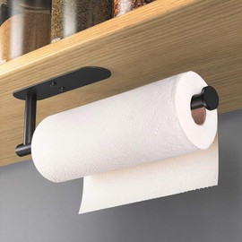 VAEHOLD Adhesive Paper Towel Holder Under Cabinet Wall Mount for Kitchen Towel, Black Roll Stick to Wall, SUS304 Stainless Steel