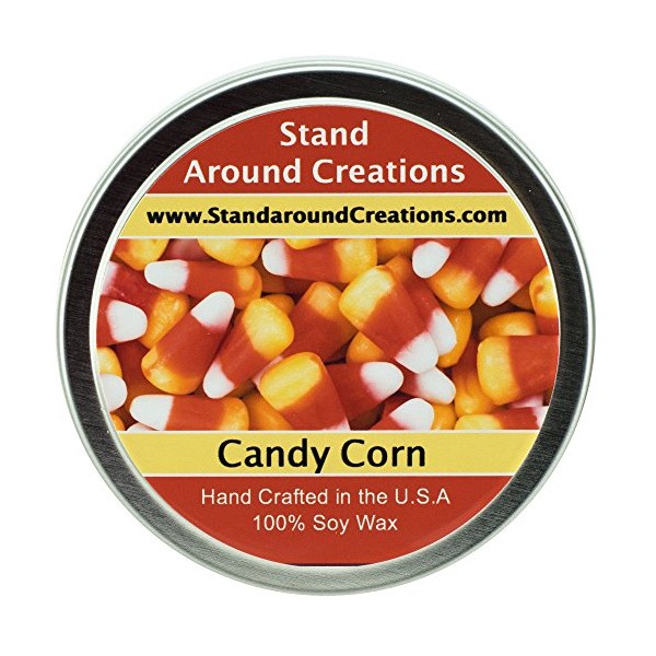 Premium 100% All Natural Soy Wax Aromatherapy Candle - 6oz Tin - Candy Corn: A warm vanilla candy with top notes of butter with a slight down of almond.