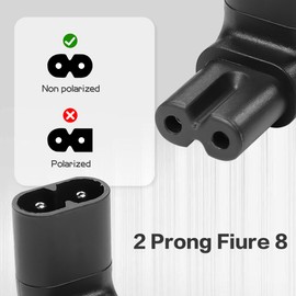 IEC320 C7 to C8 Right Angle Adapter YACSEJAO 2PCS 250V 2.5A Figure 8 IEC 320 C7 to C8 90 Degree Vertical AC Converter for Laptops Printers Scanners (Down angle)