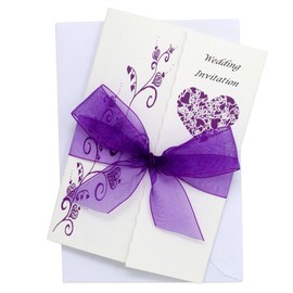 Pack of 10 Purple Wedding Invitations with ribbon and envelopes- Gatefold style!