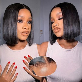 FABHAIR Bob Wig Human Hair Straight 13x4 Lace Front Wigs Human Hair Pre Plucked 180 Density Glueless Short Wigs for Black Women 10 Inch