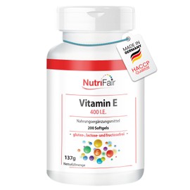 Vitamin E 400 IU - with 268mg Vitamin E per Softgel - 200 Softgels - High Dose - German Production & Laboratory Test - NutriFair | Premium & Fair