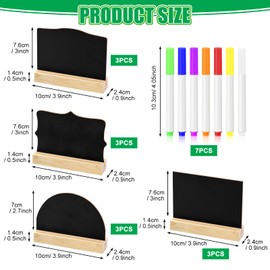 Pack of 12 Mini Chalkboards with Stand, 4 Styles, Small Wooden Chalkboards for Writing on with 7 Pens for Place Cards, Birthday, Place Cards, Wedding, Price Tags, Buffet Signs