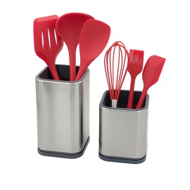 TEANXU 2PC Stainless Steel Kitchen Utensil Holder Utensil Organizer, Modern Square Design