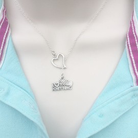 "Handmade" "I Love Knitting" Beautiful Handcrafted Antique  Silver Lariat Style Y Necklace.