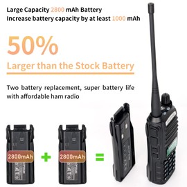 BaoFeng UV-82 High Power BaoFeng Radio Ham Radio Handheld Walkie Talkies with Earpiece, Extra 2800mAh Battery Hand Speaker Mic and Programming Cable Full Kits(1 Pack-Black)