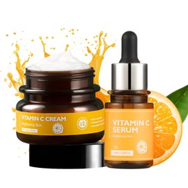 Vitamin C Serum & Face Cream Set – Lightweight Moisturiser & Facial Serum, Brightening & Anti-Ageing Duo with Niacinamide, Hyaluronic Acid & Licorice Root Extract for Radiant & Smoothing Skin