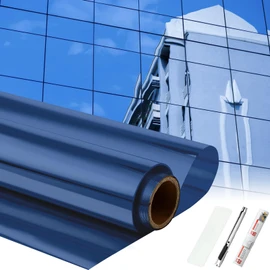 Pushglossy 36 Inchx26 ft One Way Window Film Privacy Daytime Reflective Mirror Window Tint Sun Blocking Thermal Insulated Film Heat Control Static Cling Tint Anti UV Home Office (Blue Silver)