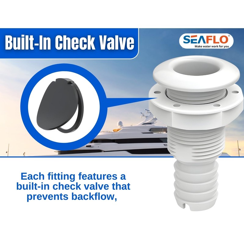 SEAFLO 1-1/8", White (2-Pack) Thru Hulls Fitting Thru-Hull with Check