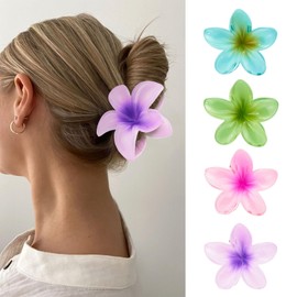 ZOUIQSS 4 Pieces Flower Hair Claw Clips, Hawaii Non-Slip Jaw Clips, Hair Styling Accessories for Women Girls, 8cm Strong Hold Large Claw Clips for Thick Hair(Style 2)