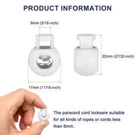 sourcing map 100pcs Plastic Cord Locks Single Hole Spring Toggle Stopper Clip Elastic Clasp Lock Fastener for Drawstring, Paracord, Bags, Clothing, Gloves String Lock Replacement, White