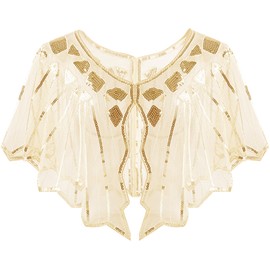 YeeHeen 1920s Shawl Sequin Beaded Evening Cape Cover Up Sparkly Party Shawl for Women Khaki