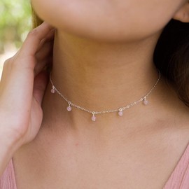 Luna Tide Rose Quartz Bead Drop Choker in Sterling Silver