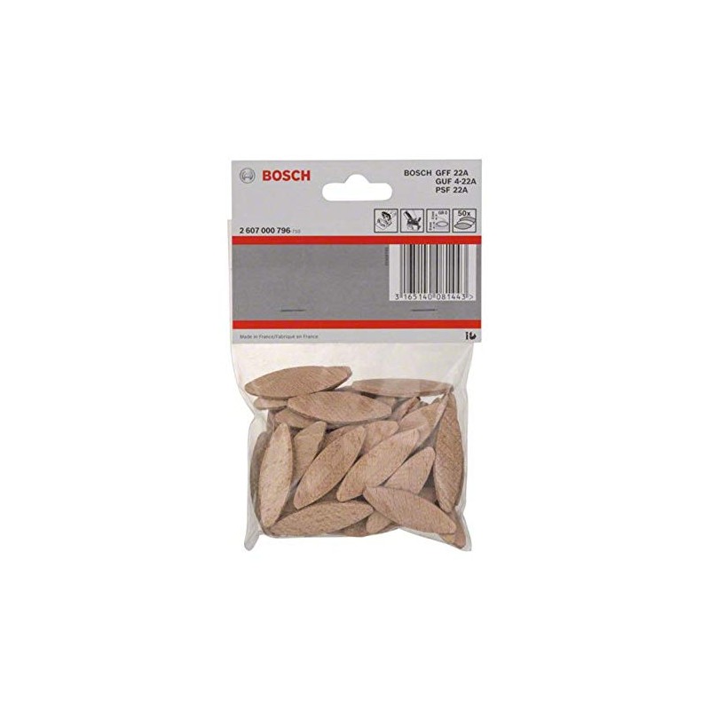 Bosch Professional 50x Flachdübel Grösse 0 (Verbindungssystem für Holzplatten, 45