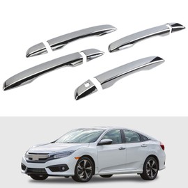 BENXUTO Chrome Door Handle Cover Trim Compatible with 10th Gen Honda Civic Sedan Hatchback Coupe Type R 2016 2017 2018 2019 2020 2021 Exterior Door Handles Without Smart Entry Keyhole Car Decoration
