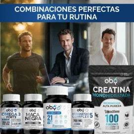Multivitaminico Hombre  Creatina, Maca Negra, Arginina, Fenogreco, Magnesio Complex, B12, Complejo B, D3, Biotina, Zinc  Energía y Vitalidad...       