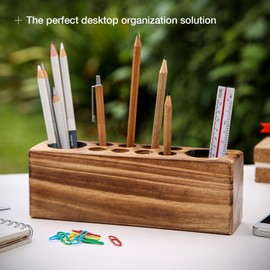 Hoffengwell Solid Pine Wood Pen Holder for Desk – Fountain Pen Holder – Stylish Wooden Pencil Holder and Pen Desk Organizer