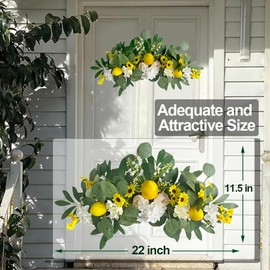 22"Lemon Flower Swag with Lights, Artificial Decorative Swags, Wedding Welcome Sign Fruit Floral Swags, Spring Summer Lintel Lemon Wreath Garland for Wedding Arch Front Door Wall Home Party Decoration