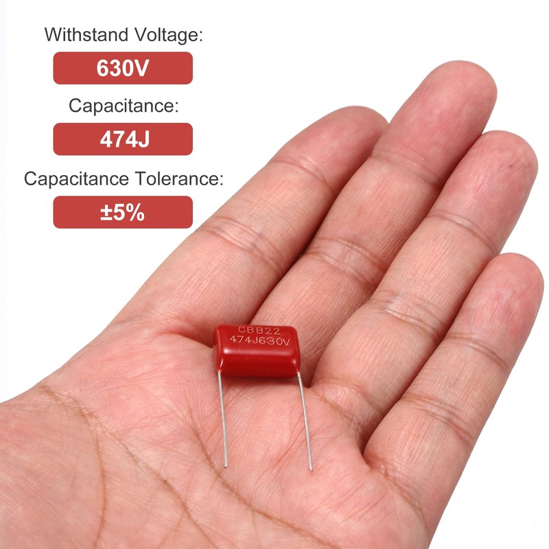 sourcing map 20Pcs CBB22 630V 474J 5% Tolerance Through Hole