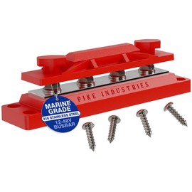Pike Industries 400 Amp Solid Copper Busbar 4 Stud (5/16" Stainless, Red) Common Bus, Terminal Block