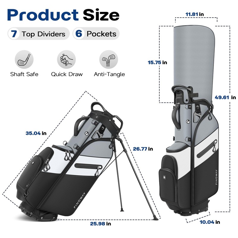 Findway Golf Stand Bag 7 Way, Lightweight Golf Bag for