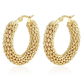 Chunky Earrings for Women 18k Gold Open C Shape Earrings Dainty Stainless Steel Hoop Earrings Hypoallergenic C Shaped Round Hoop Earrings Trendy Gold Silver Statement Earrings Jewellery, Stainless
