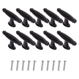 ONEBO Pack of 10 T Furniture Handles, Retro Design Door Handle, Handles for Kitchen Cabinets, Knob Drawer Pull with Screws, for Chests, Cupboards, Dressers (Black)