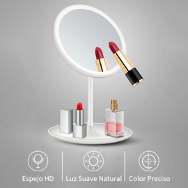Espejo de Maquillaje con Luz LED, Espejo de Tocador 1X/5X con Aumento, 3 Modos de Iluminación Regulable, Carga USB, Rotación 360°, Base Desmontable, Ideal para Viajes, Hogar y Salón de Belleza
