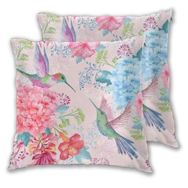 Jbofyee - Juego de 2 fundas de almohada decorativas de flores tropicales y colibríes de 16 x 16 pulgadas, para sala de estar, recámara, sofá, sofá