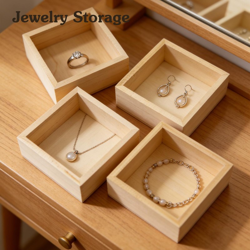 4 Pack Unfinished Wooden Craft Storage Organiser Boxes, 3.15 x