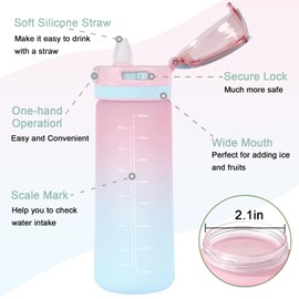 27oz/800ml Daily Water Bottle with Soft Straw & Handle,Reusable Plastic BPA Free Leakproof Water Jug,Cute Drinking Bottle for Kid,School,Adult,Home,Office,Travel and Outdoor Sports(Pink to Green)