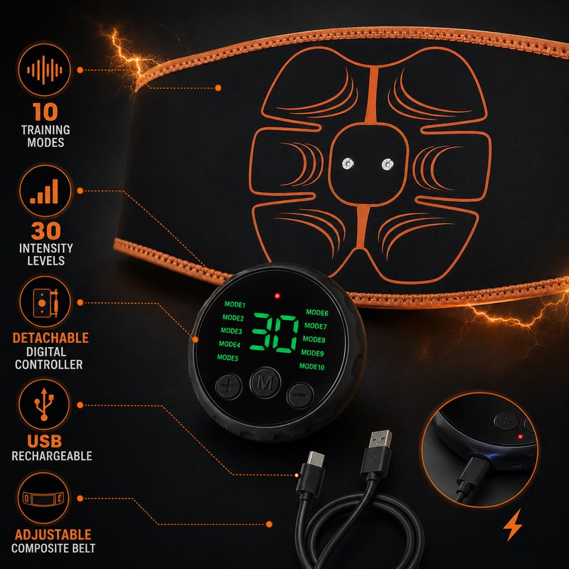 ABS Muscle Stimulator Belt for Home Fitness – USB Rechargeable