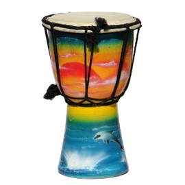 Wogeka - 20 cm Djembe - Bongo with Airbrush Painting Palm Trees as a Gift Idea Africa Style Drum Drum 06