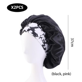 Pack of 2 Printed Headband Night Hat, Satin Night Hat, Soft Night Cap, Portable Sleeping, Suitable for Sleeping, Beauty, Makeup