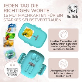 Mr. Chilly® Children's Lunch Box with Compartments Including Motivational Cards for Any Situation I Leak-Proof Bento Box Children Including Cutlery - Ideal for School and Leisure I Lunch Box Children