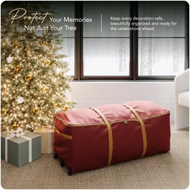 Covermates Keepsakes Christmas Tree Cinch Bag – Durable Polyester Tree Storage with Reinforced Handles & Built-in Cinch Straps – Trees, Lights & Holiday Décor, Red