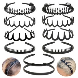 WOVOWOVO 10 Plastic Hair Bands with Teeth, Zig Zag Headbands for Women Men Girls Teens Thin Black Head Bands Non Slip Comb Hairbands Hair Accessories