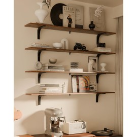 TEDIDUWA Rustic Wood Floating Shelves Set of 4, 48 Inch Long Wood Rustic Farmhouse Wall Shelves, Easy-to-Install Hanging Shelves for Living Room, Kitchen, and Bathroom, 50lbs Capacity (Brown, 4T48IN)