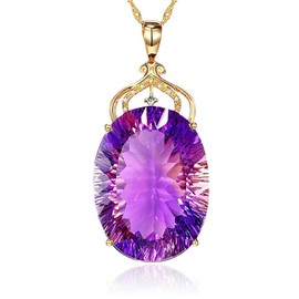 CTEW Purple Oval Cubic Zirconia Crystal Drop Pendant Necklace for Women 14K Gold Plated Crystal CZ Dainty Choker Necklace